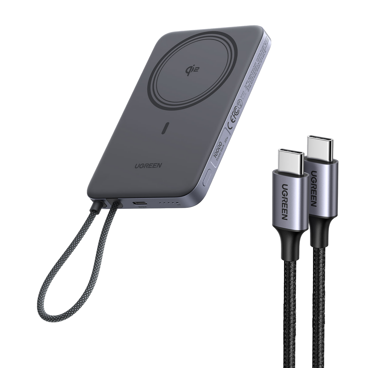 UGREEN MagFlow Air Batterie Externe Magnétique 10000 mAh & 60 W Câble USB Type C