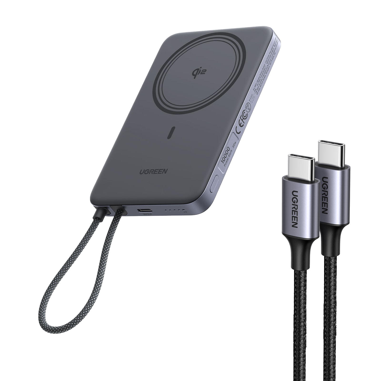 UGREEN MagFlow Air Batterie Externe Magnétique 10000 mAh & 60 W Câble USB Type C