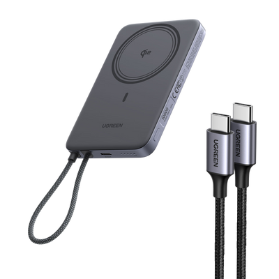UGREEN MagFlow Air Batterie Externe Magnétique 10000 mAh & 60 W Câble USB Type C