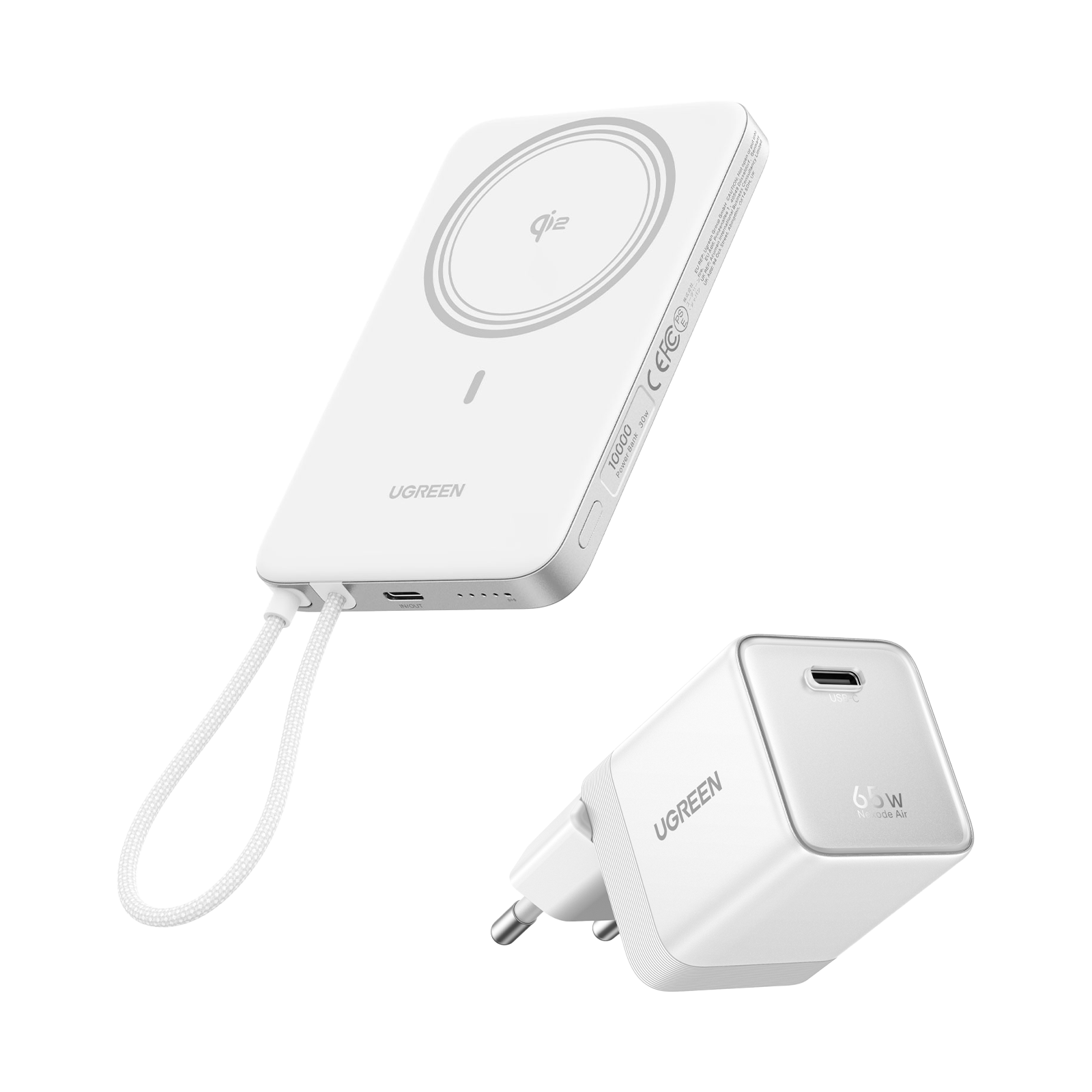 UGREEN MagFlow Air Batterie Externe & Chargeur Nexode Air en Pack (5 000 mAh / 10 000 mAh, Qi2 15 W, GaN 65 W)