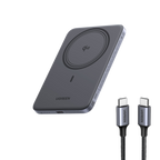 UGREEN MagFlow Air Batterie Externe Magnétique en Pack (5 000 mAh / 10 000 mAh, Qi2 15 W, Câble USB-C 100 W de 1 m Inclus)