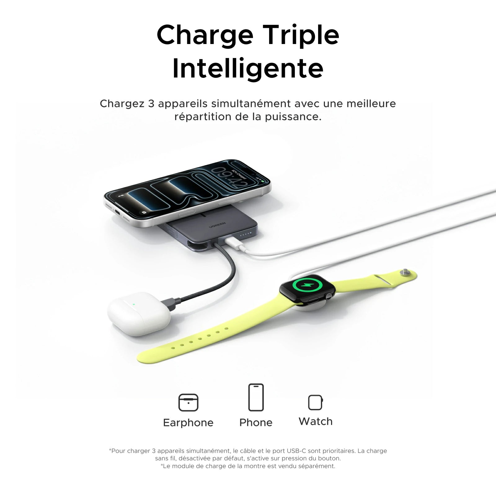 UGREEN MagFlow Air Batterie Externe Magnétique (10 000 mAh, Qi2 15 W, Câble USB-C Intégré)