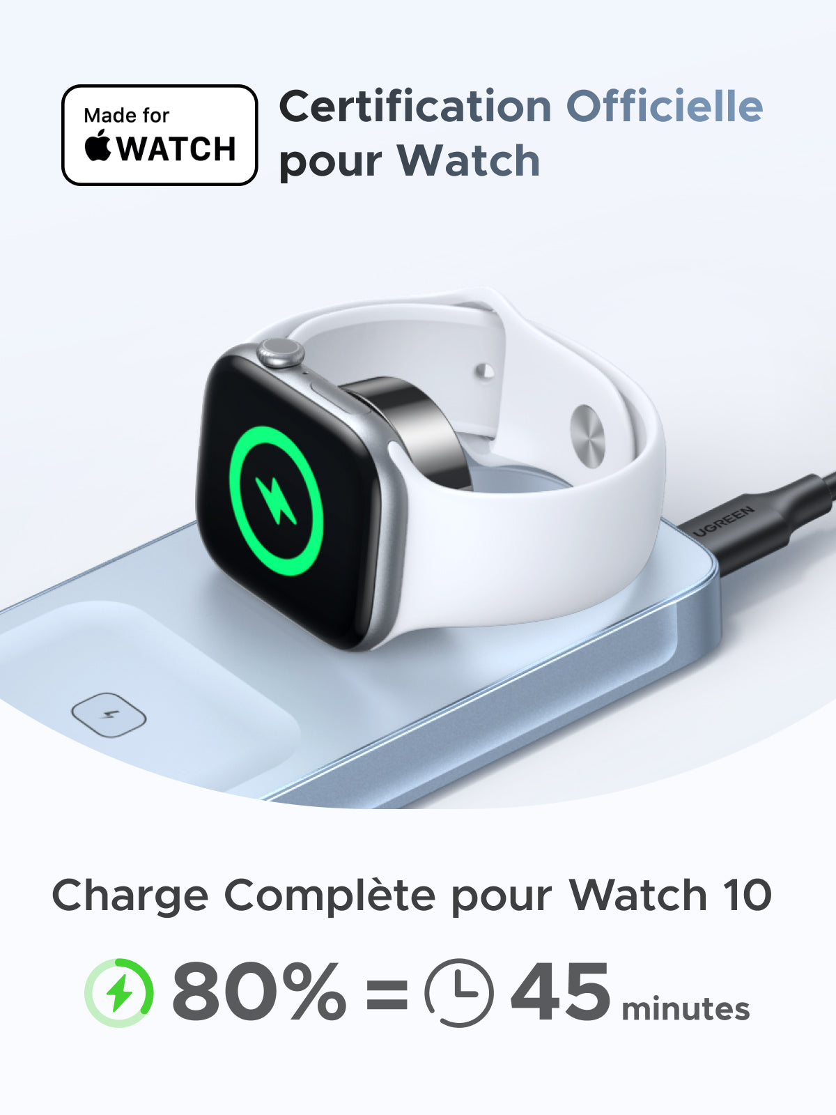 UGREEN MagFlow Chargeur sans fil magnétique 3-en-1 (Qi2 25 W, compatible MagSafe)