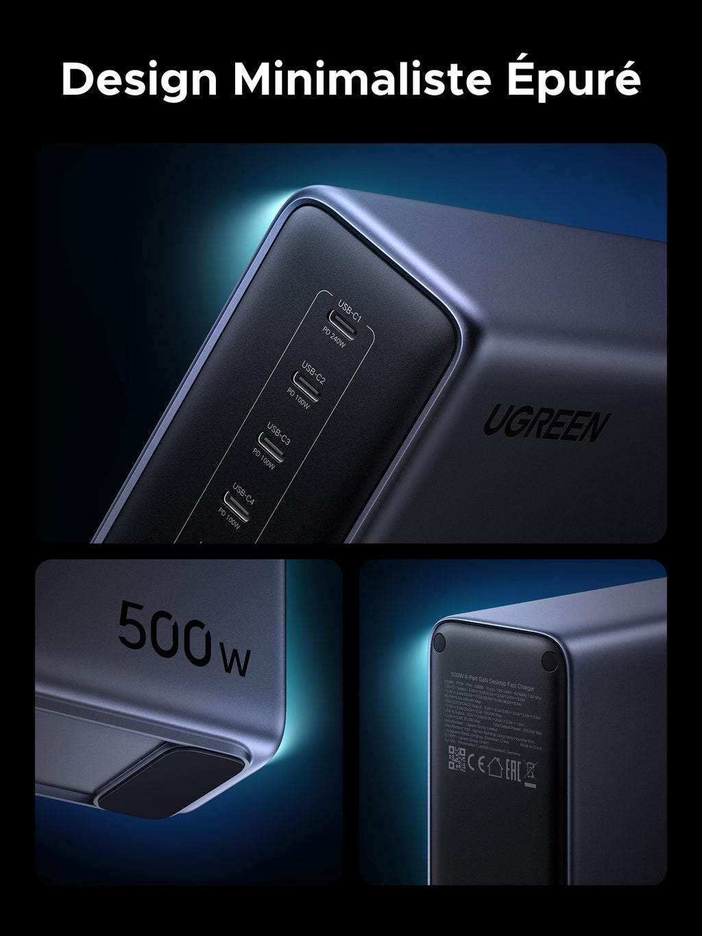 UGREEN Nexode 500W Chargeur rapide de bureau GaN 6 ports