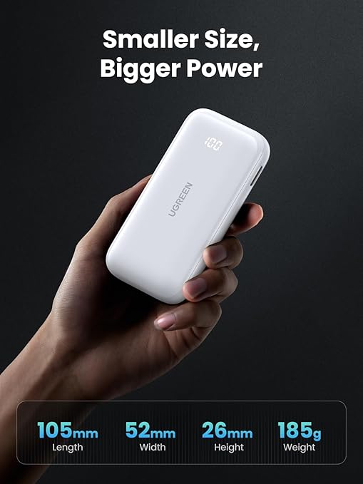 UGREEN Power Bank Mini 10000mAh 30W à 2 ports PD3.0 USB C+A avec affichage numérique, charge rapide et portable