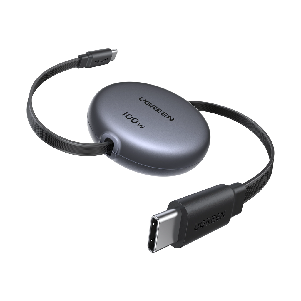 UGREEN Nexode Câble USB-C rétractable 100W avec puce intelligente E-Marker, prend en charge la charge ultra-rapide de 100W, dispose d’un design léger et portable, d’une construction durable testée pour plus de 25 000 rétractions, ainsi que d’un système de réglage de longueur en 4 niveaux facile à utiliser pour un usage sans enchevêtrement.