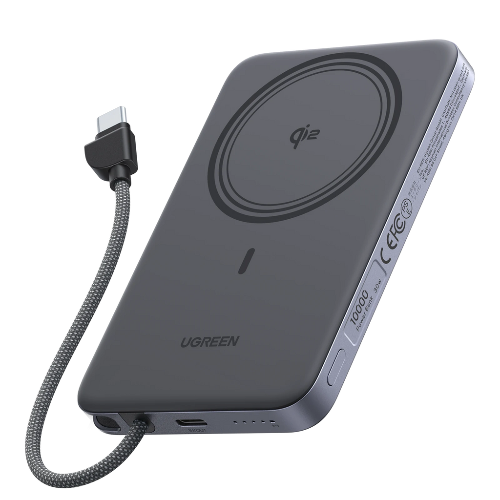 UGREEN MagFlow Air Batterie Externe Magnétique (10 000 mAh, Qi2 15 W, Câble USB-C Intégré)