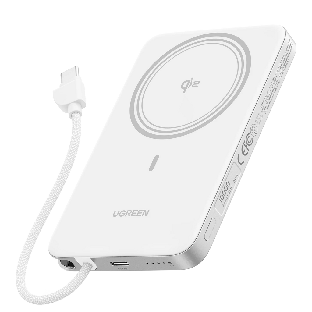 UGREEN MagFlow Air Batterie Externe Magnétique (10 000 mAh, Qi2 15 W, Câble USB-C Intégré)