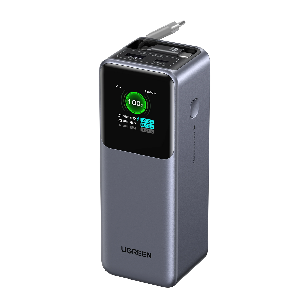 UGREEN Nexode Batterie externe 20000 mAh 165W avec câble USB-C rétractable