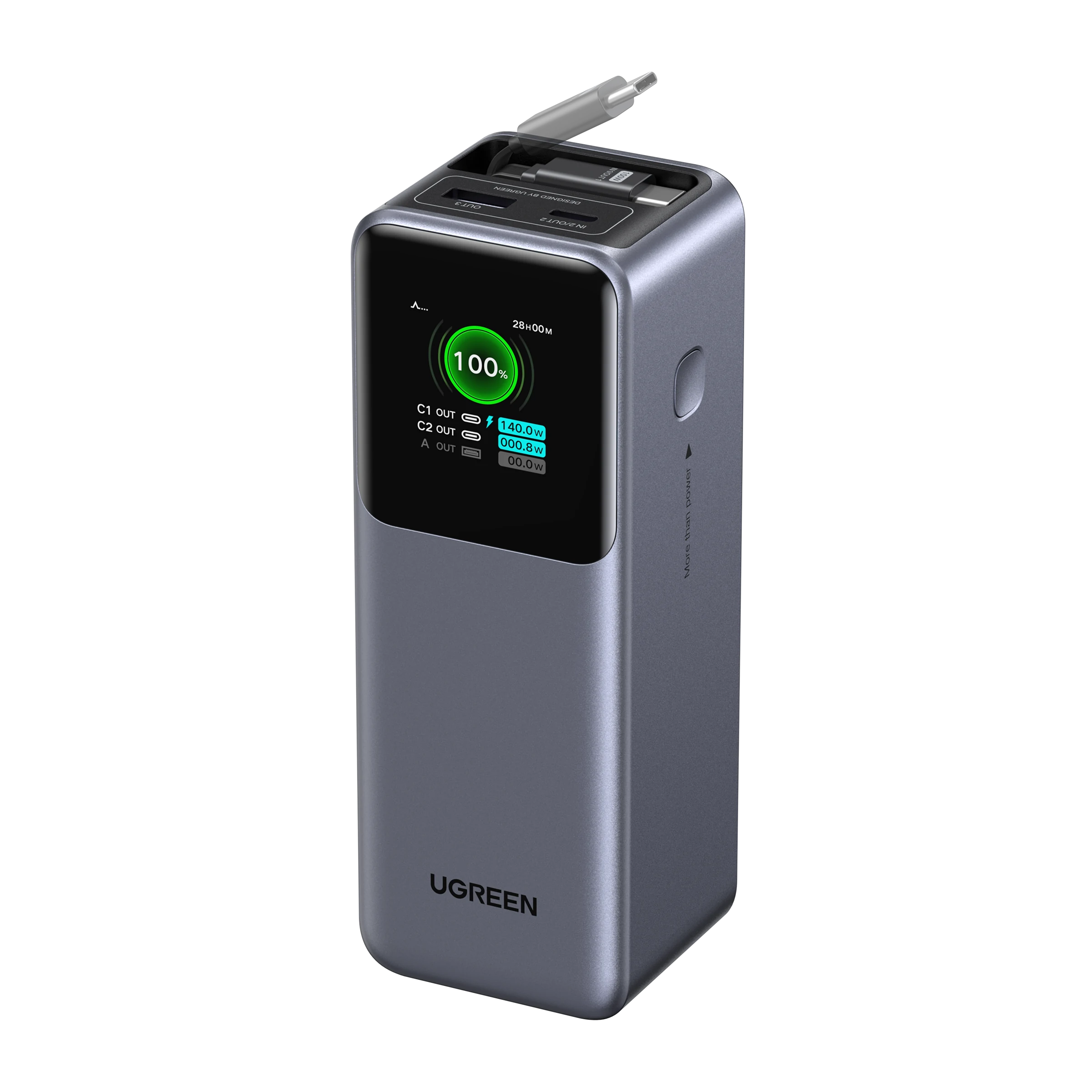 UGREEN Nexode Batterie externe 20000 mAh 165W avec câble USB-C rétractable