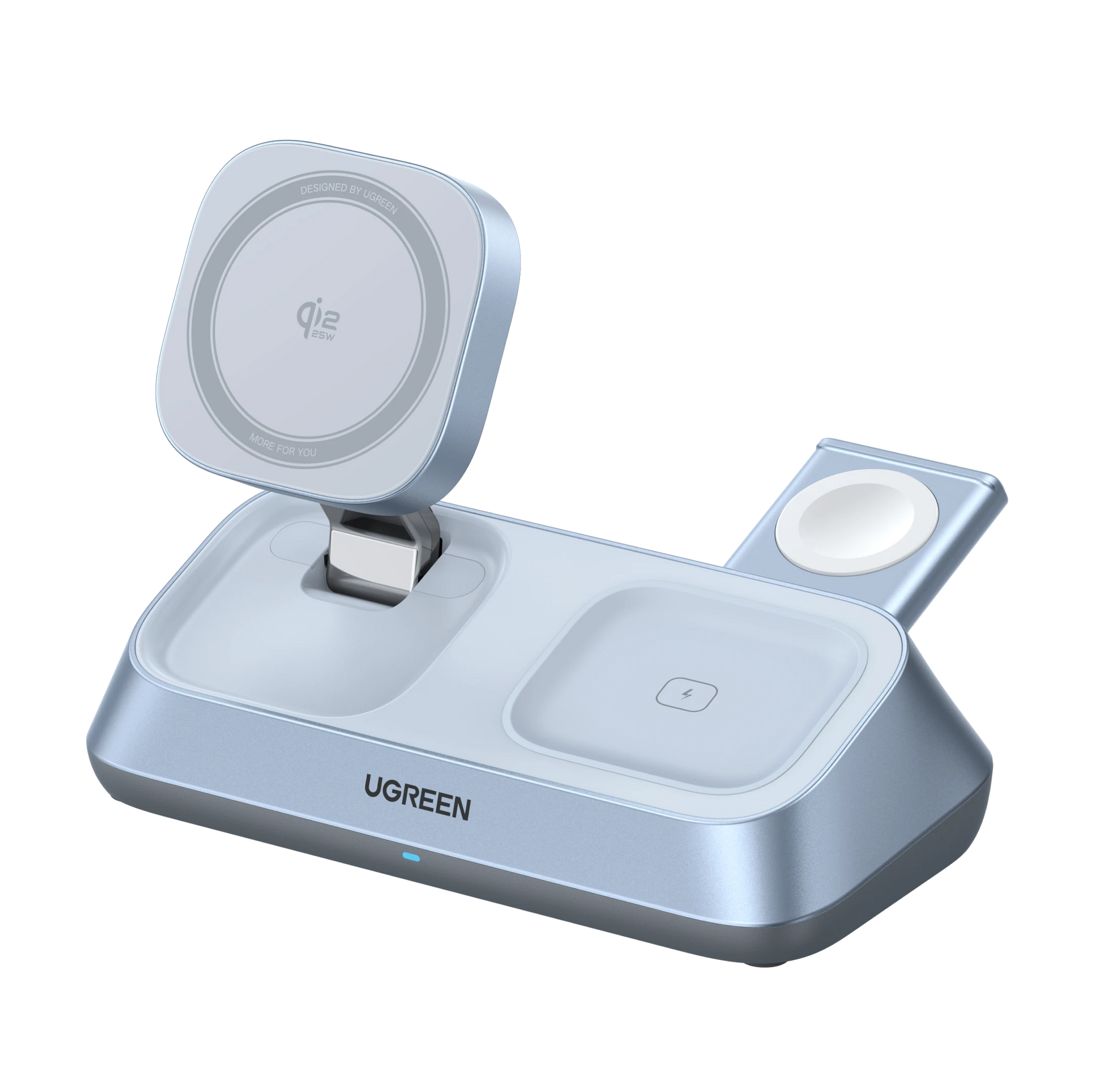 Le chargeur sans fil de bureau 3-en-1 UGREEN MagFlow combine la stabilité d’un chargeur MagSafe avec la flexibilité d’une batterie magnétique, délivrant la charge sans fil rapide Qi2 25 W pour alimenter l’iPhone, les AirPods et l’iWatch ensemble, créant une solution premium de batterie MagSafe pour les appareils compatibles MagSafe.