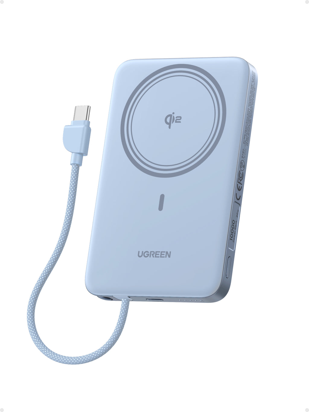 UGREEN MagFlow Air Batterie Externe Magnétique (10 000 mAh, Qi2 15 W, Câble USB-C Intégré)