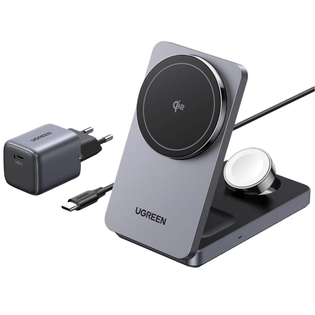 UGREEN MagFlow Chargeur Sans Fil 3-en-1 (Qi2 15W, Pliable, MagSafe)