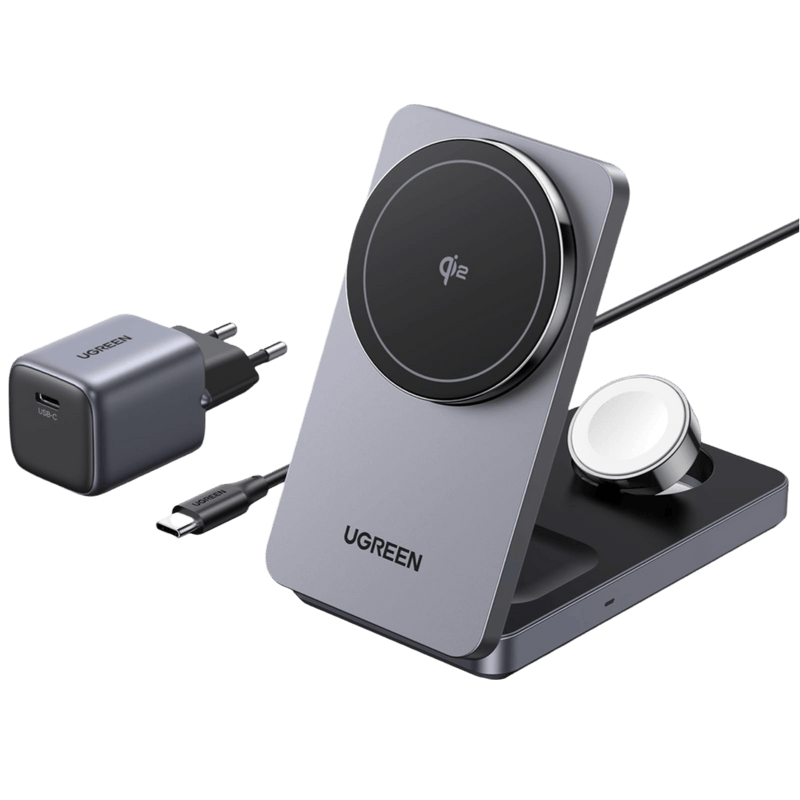 UGREEN MagFlow Chargeur Sans Fil 3-en-1 (Qi2 15W, Pliable, Compatible MagSafe)