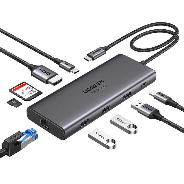 UGREEN Revodok Pro 109 Hub USB C 3.2 10Gbps 4K60Hz HDMI RJ45 Ethernet 9 en 1 Adaptateur USB C