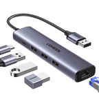 UGREEN Hub USB 3.0 Ethernet Adaptateur USB Ethernet 1000Mbps avec 3 Ports USB 3.0 Adaptateur USB RJ45 Réseau LAN Gigabit en Aluminium Compatible avec Windows 11 10 8 Mac OS Linux