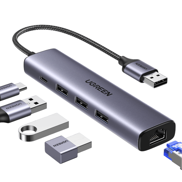 UGREEN Hub USB 3.0 Ethernet Adaptateur USB Ethernet 1000Mbps avec 3 Ports USB 3.0 Adaptateur USB RJ45 Réseau LAN Gigabit en Aluminium Compatible avec Windows 11 10 8 Mac OS Linux