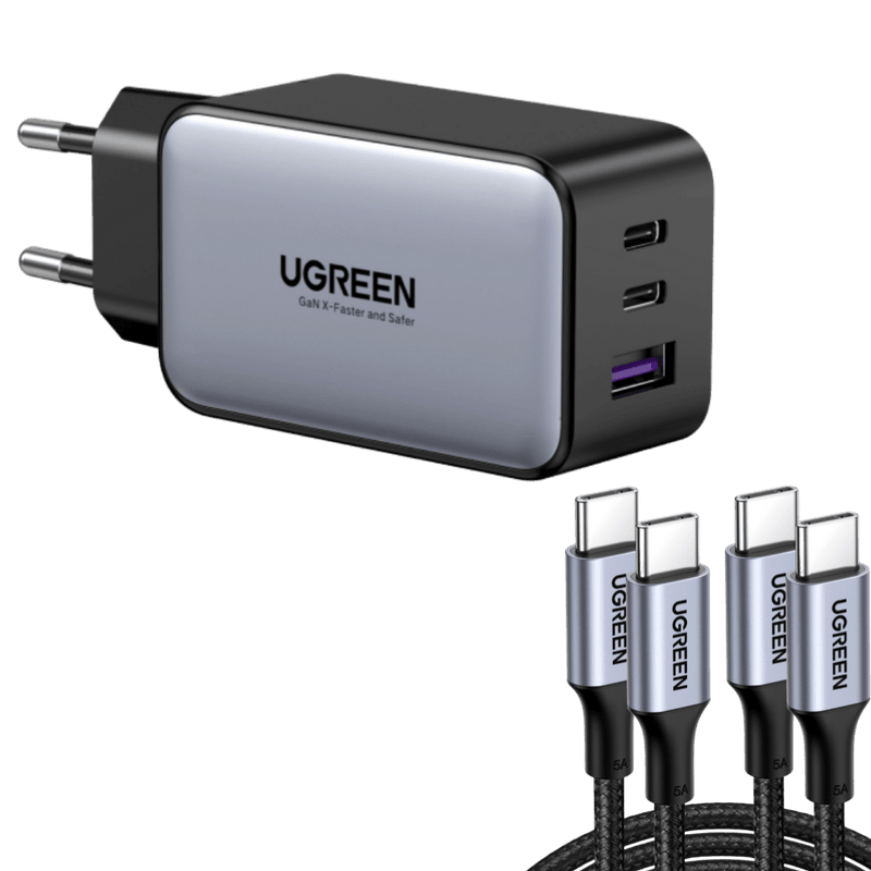 UGREEN Pack de Charge : Chargeur 65 W 3 ports + 2 câbles USB-C