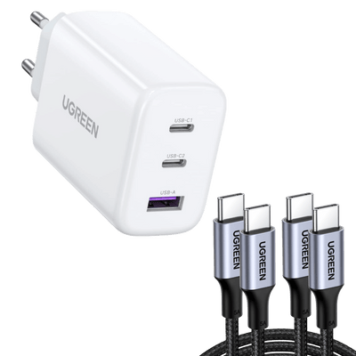 UGREEN 65W Chargeur USB C Rapide 3 Ports vers USB C PD 100W (2 Cable)