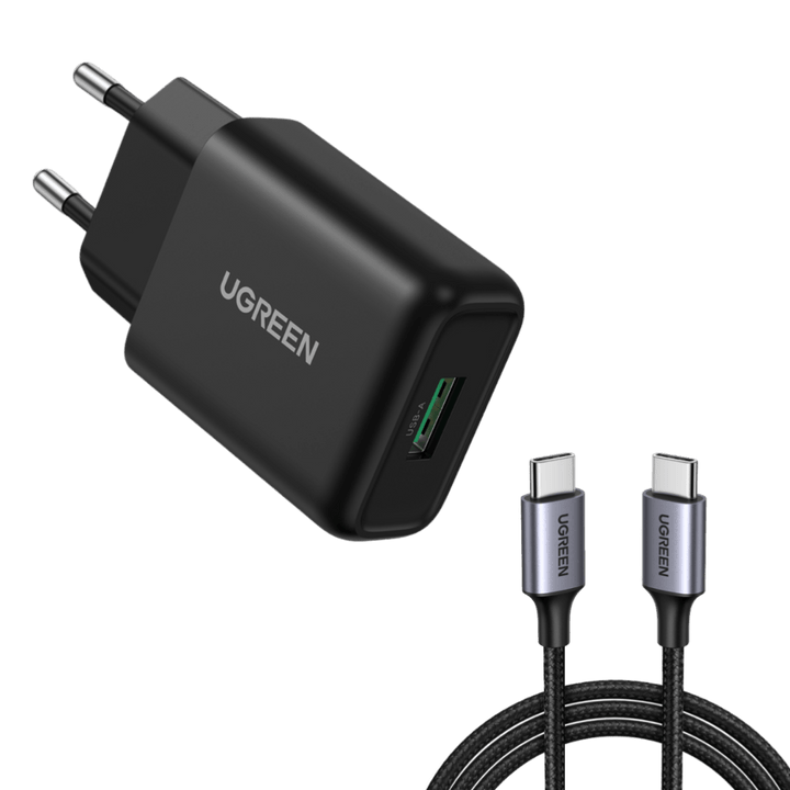 UGREEN Chargeur Secteur USB Quick Charge 3.0 Câble USB C 60W (Noir)