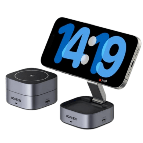 UGREEN MagFlow Chargeur Sans Fil 2-en-1 (Qi2 15W, MagSafe, Pliable)
