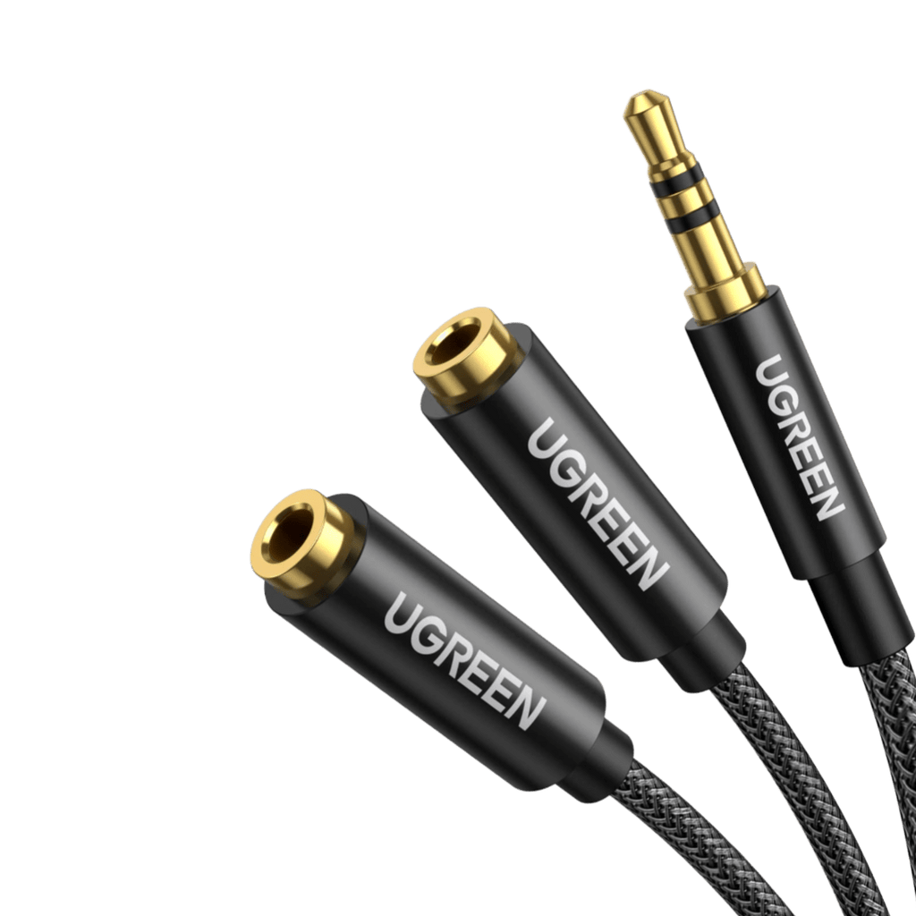 UGREEN Splitter Audio Jack 3.5mm Male vers Double Jack Femelle Adaptateur Casque Cable Audio Splitter Jack Compatible avec PC iphone Tablette iPod MP3 MP4 Enceinte 20cm Noir