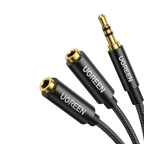 UGREEN Splitter Audio Jack 3.5mm Male vers Double Jack Femelle Adaptateur Casque Cable Audio Splitter Jack Compatible avec PC iphone Tablette iPod MP3 MP4 Enceinte 20cm Noir