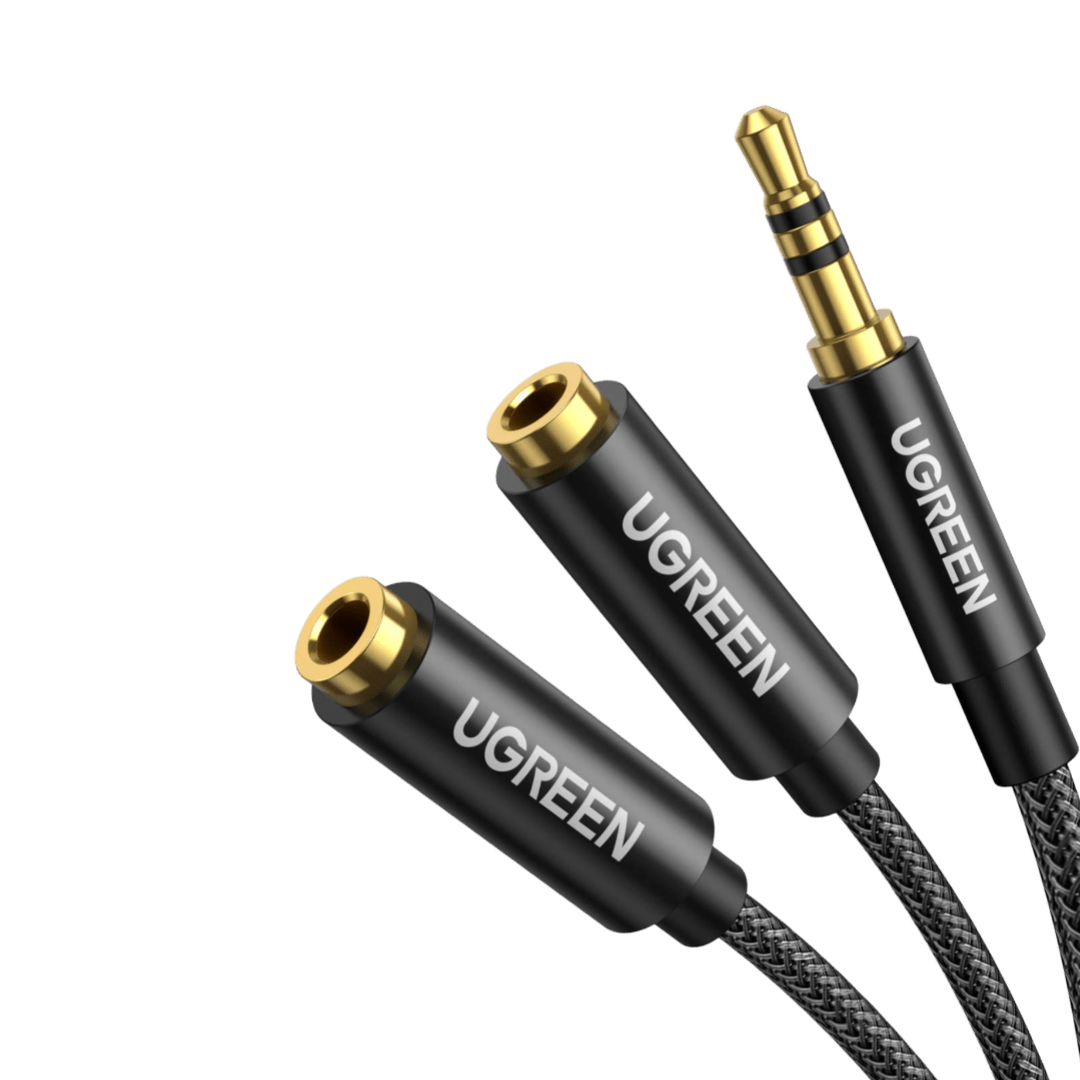 UGREEN Splitter Audio Jack 3.5mm Male vers Double Jack Femelle Adaptateur Casque Cable Audio Splitter Jack Compatible avec PC iphone Tablette iPod MP3 MP4 Enceinte 20cm Noir