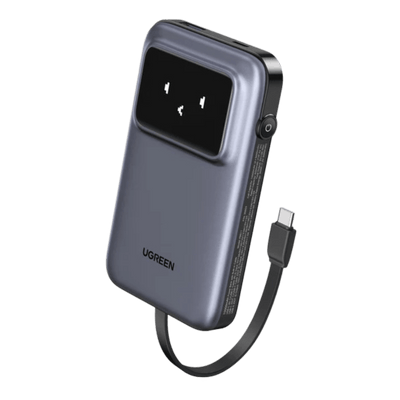 UGREEN Uno Batterie Externe 10000mAh avec Câble USB C Intégré Power Bank Charge Rapide PD 30W Emoji Affichage Intelligent