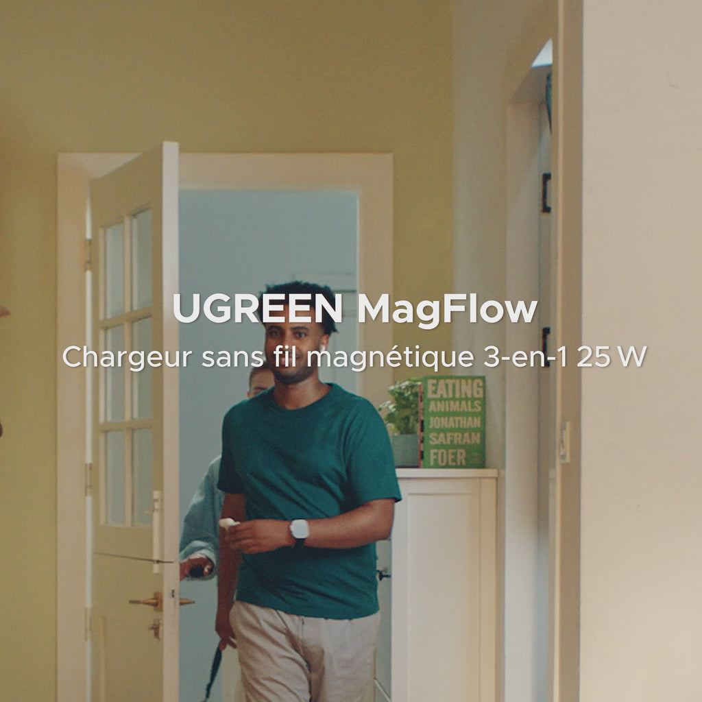 UGREEN MagFlow Chargeur sans fil magnétique 3-en-1 (Qi2 25 W, compatible MagSafe)