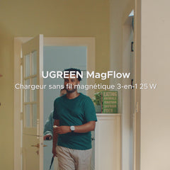 UGREEN MagFlow Chargeur sans fil magnétique 3-en-1 (Qi2 25 W, compatible MagSafe)