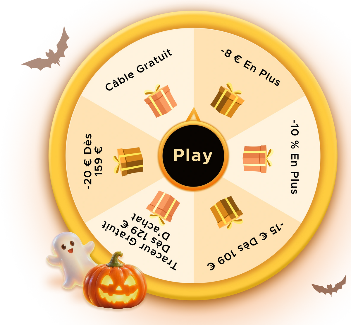 Prize wheel showing the available rewards