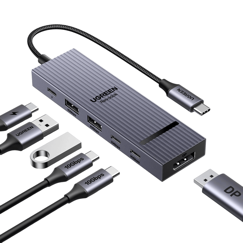 UGREEN Revodok Pro 1062 Hub USB C DisplayPort 4K 60Hz 4 Data Ports 2A2C 10Gbps PD 100W 6 en 1 Dock USB C DP Compatible avec MacBook iPad Air Mac Mini M4 iPhone 17 Pro Max 16 15 Série Galaxy S25 Ultra