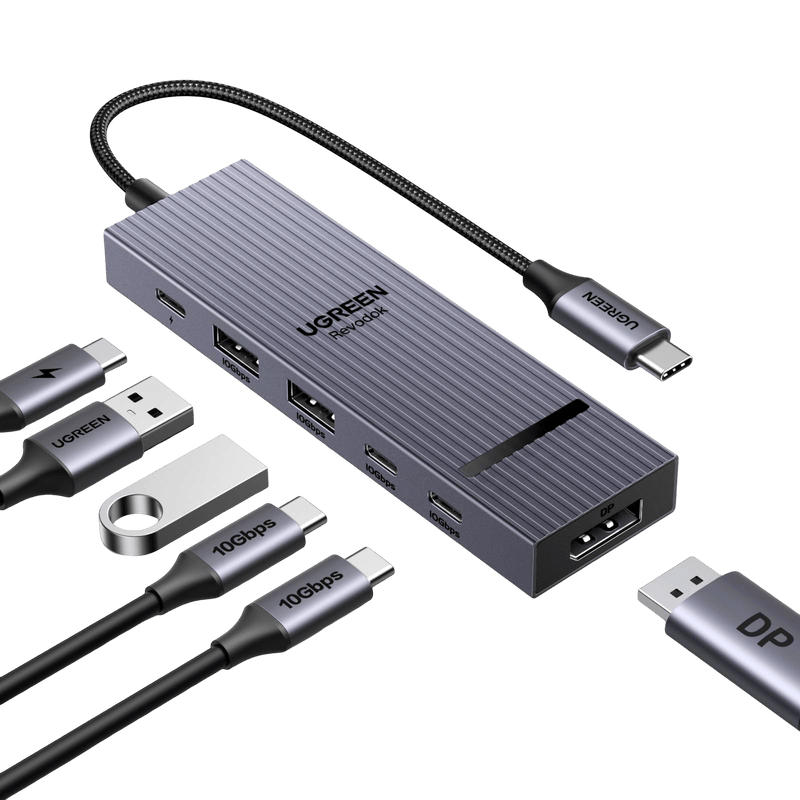UGREEN Revodok Pro 1062 Hub USB C DisplayPort 4K 60Hz 4 Data Ports 2A2C 10Gbps PD 100W 6 en 1 Dock USB C DP Compatible avec MacBook iPad Air Mac Mini M4 iPhone 17 Pro Max 16 15 Série Galaxy S25 Ultra