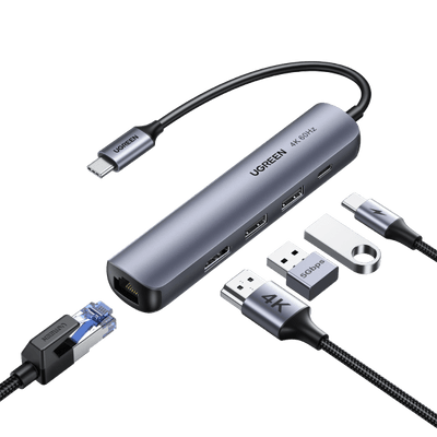 UGREEN Hub USB C (HDMI 4K 60Hz Adaptateur/USB C RJ45 Ethernet Supporte/PD 100W Recharge)
