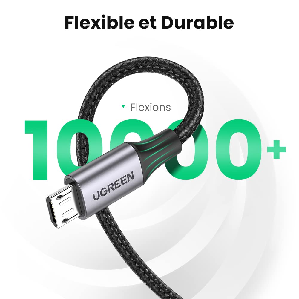 UGREEN Lot de 2 Câble Micro USB QC Rapide 3A Nylon Tressé