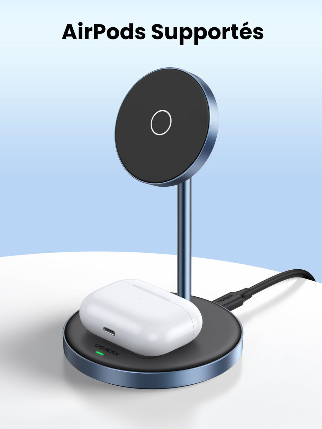 UGREEN Support de Chargeur Magnétique 2 en 1 Station de Charge Induction sans Fil - UGREEN