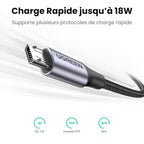 UGREEN Lot de 2 Câble Micro USB QC Rapide 3A Nylon Tressé