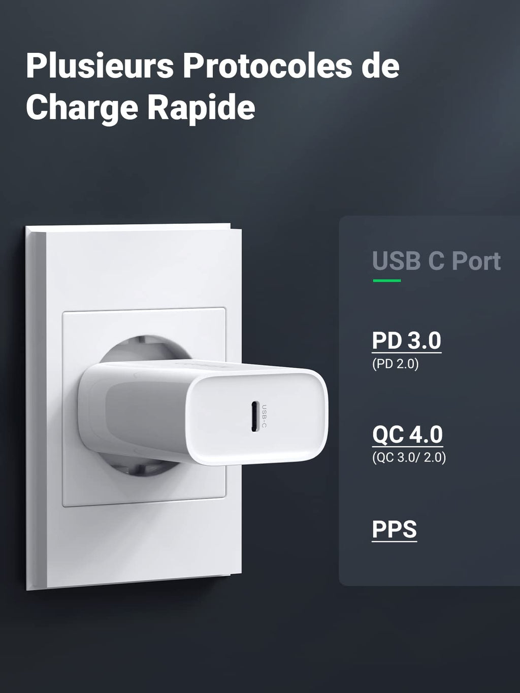 UGREEN Chargeur 30W USB C with cable
