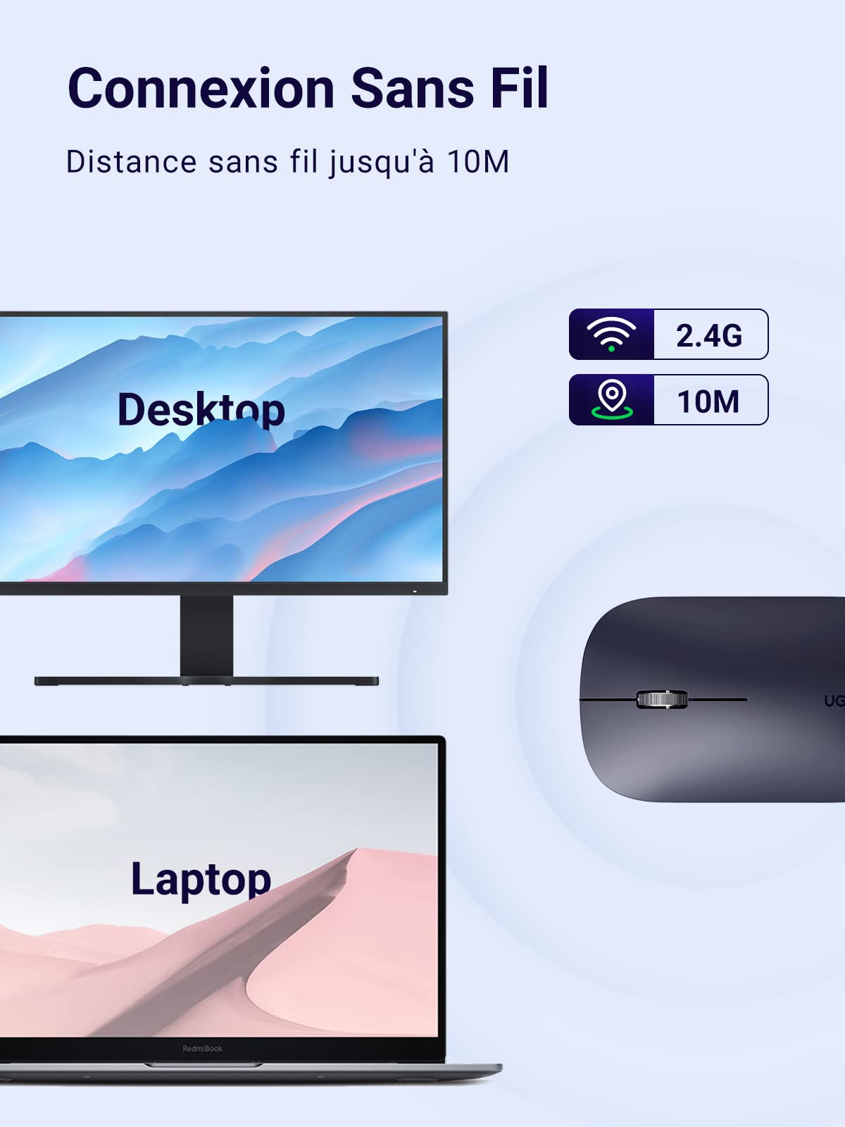 UGREEN Souris sans Fil Plate Silencieuse 4000 DPI Régléable Mouse