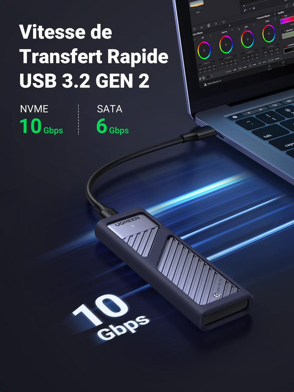 UGREEN Boîtier M.2 SSD NVME SATA en USB 3.2 Gen 2 10 Gbps