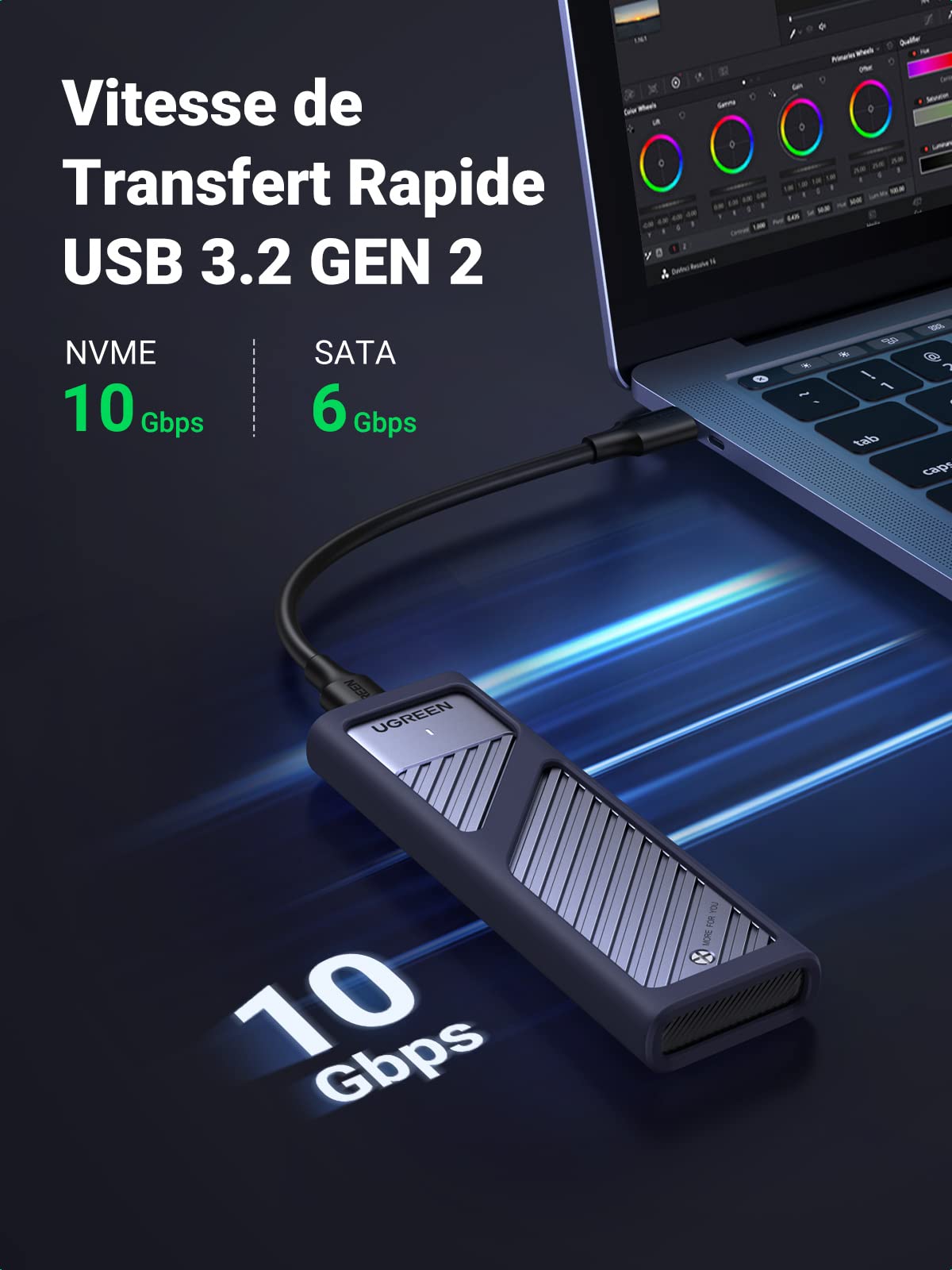 UGREEN Boîtier M.2 SSD NVME SATA en USB 3.2 Gen 2 10 Gbps