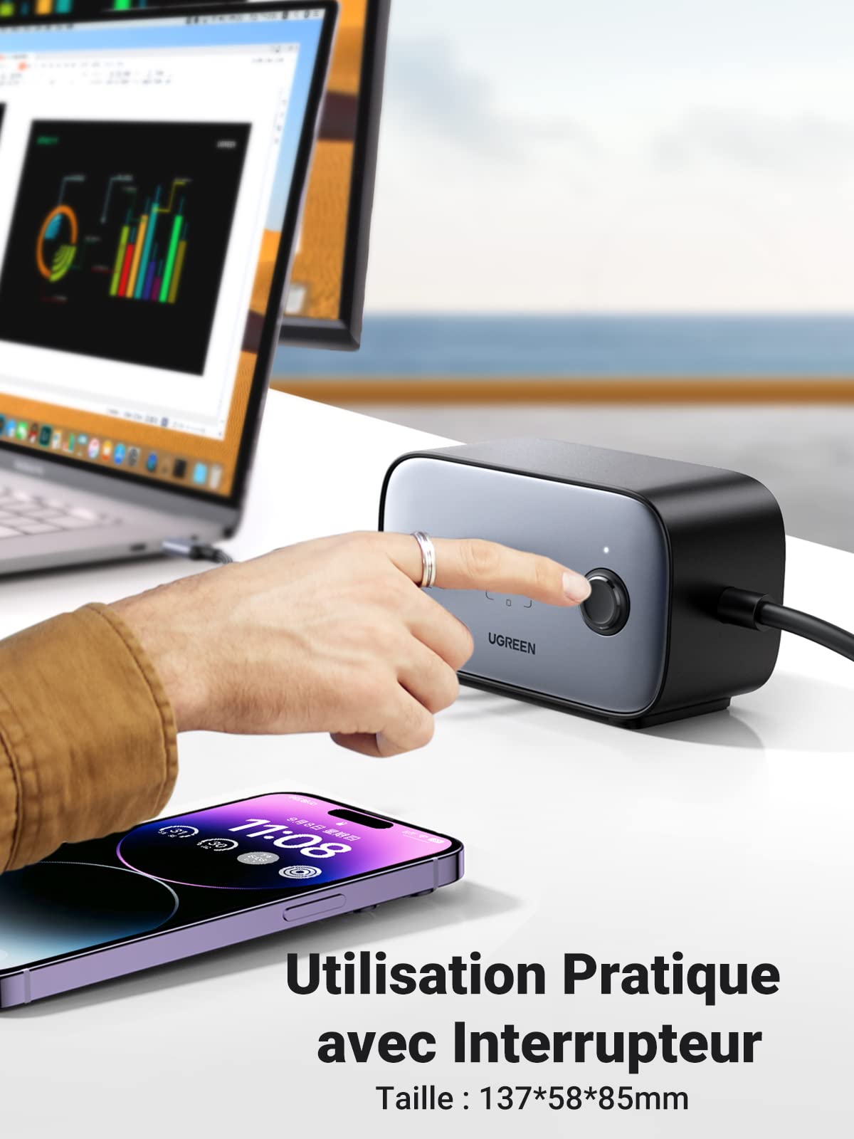 UGREEN DigiNest Cube 6 en 1 Multiprise USB 2 Prises