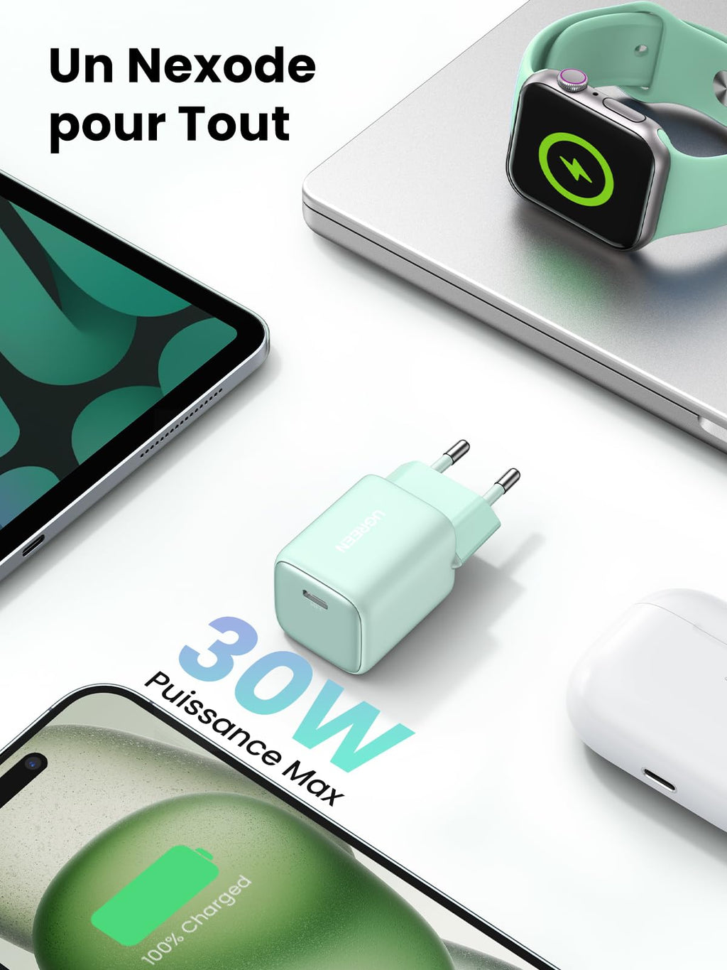 UGREEN Nexode Chargeur 30W USB C avec GaN Tech (Vert)
