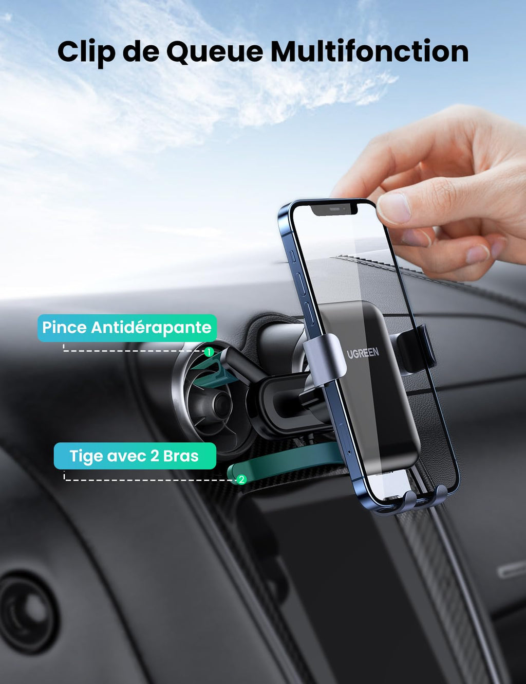 UGREEN Support Téléphone Voiture Gravité Grille Aération Ronde Porte Portable Voiture Accroche