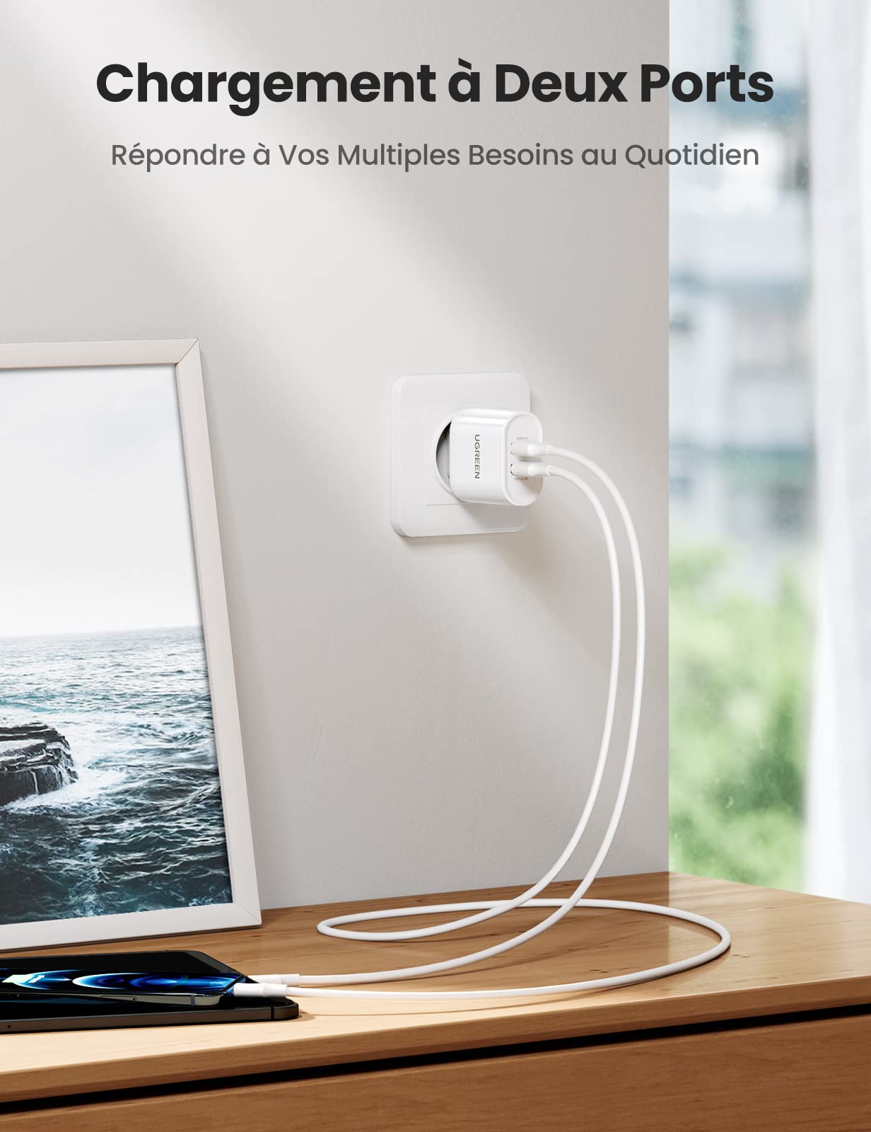 UGREEN Chargeur Secteur USB 2 Ports 3.4A