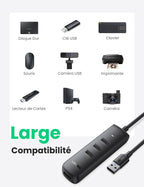 UGREEN Hub USB 3.0 vers 4 Ports USB 5Gbps Transfert Rapide Adaptateur