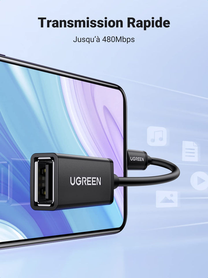 UGREEN OTG Adaptateur Micro USB Mâle vers USB 2.0 Femelle Host Câble OTG Micro USB Compatible Galaxy A10 S7 S6 Edge S5 J3 J4 J5 J6 J7 J8, Galaxy Tab A E S2, Huawei P Smart 2019 Y5 Y6, Honor 8X, Wiko