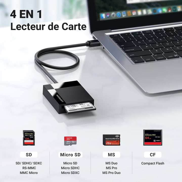 UGREEN USB 3.0 Lecteur de Carte SD Micro SD CF MS 4 en 1 Adaptateur