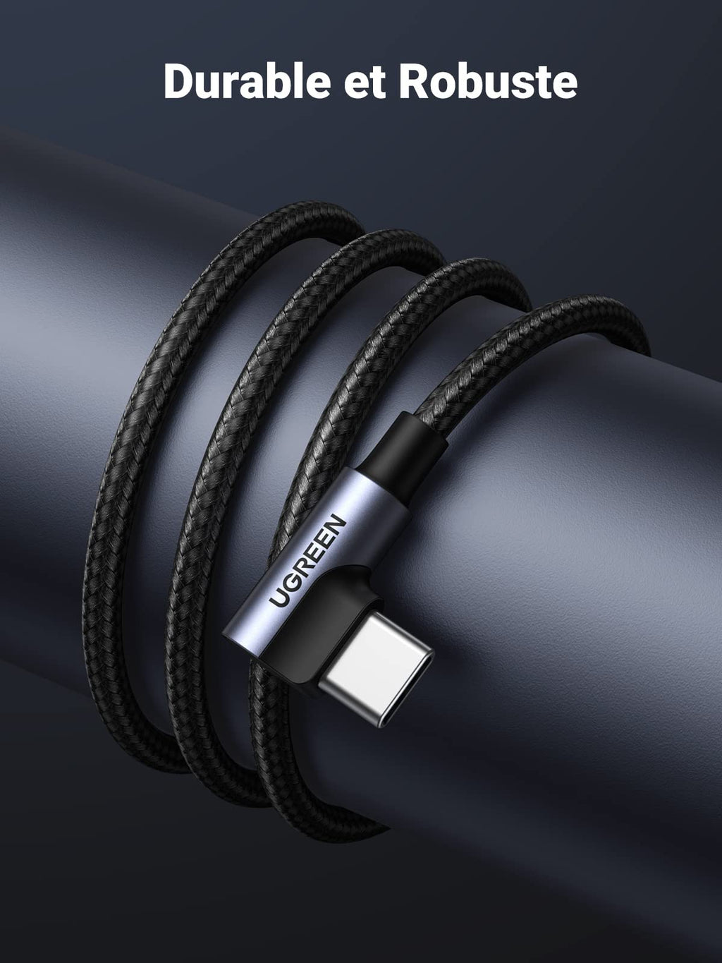 UGREEN Câble USB C Coudé 90 Degrés Charge Rapide Nylon Tressé